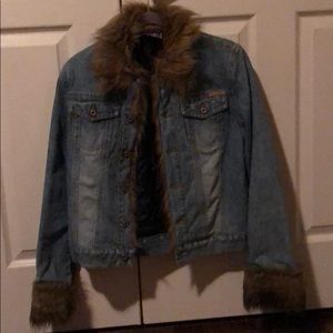 Denim jacket with faux fur